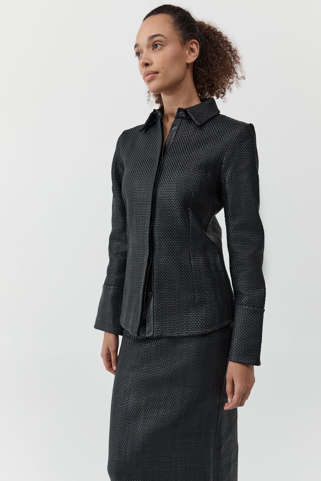 Woven Leather Shirt - Black #5