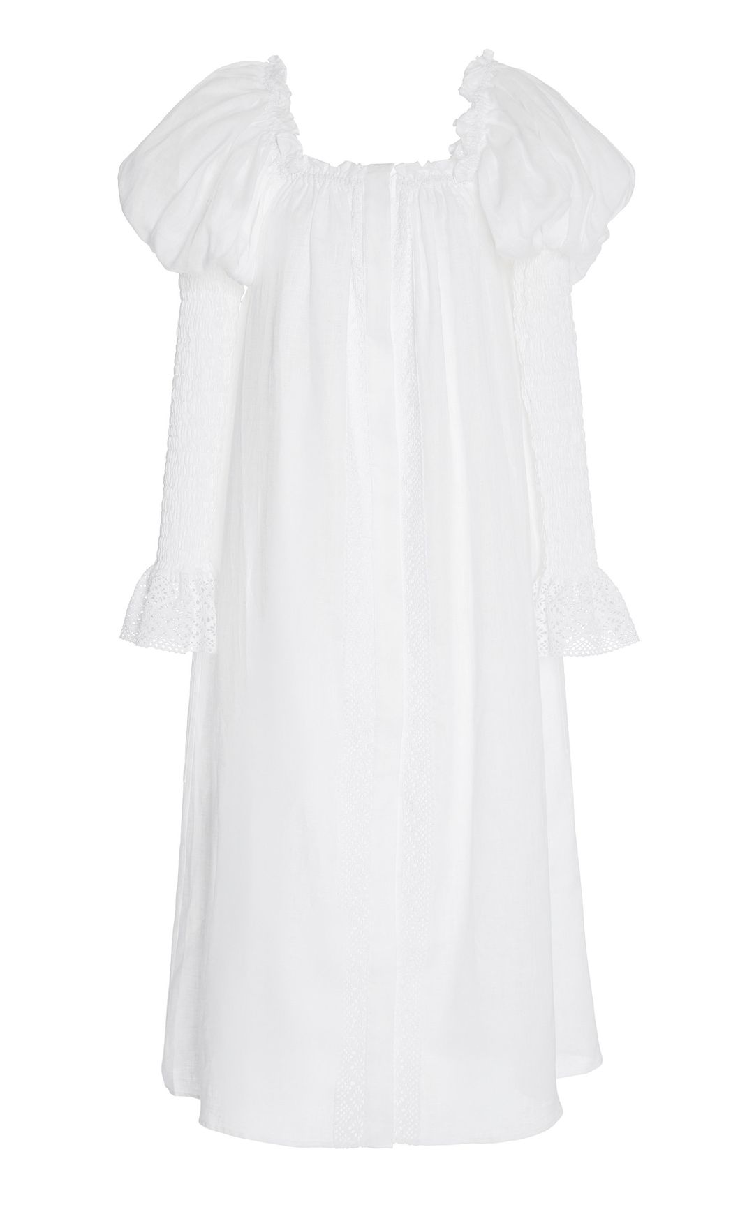 Opera off-the-shoulder lace-trimmed linen midi dress