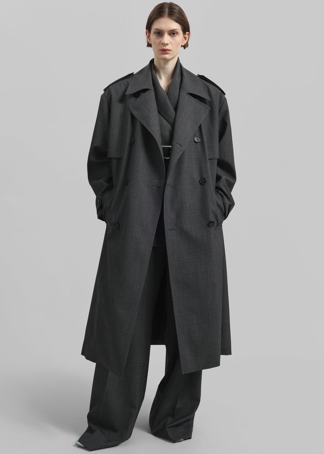 Bleecker Plaid Trench Coat - Dark Grey #9