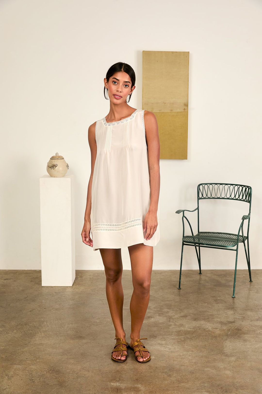 Pavo Embroidered Ivory Silk Dress #8