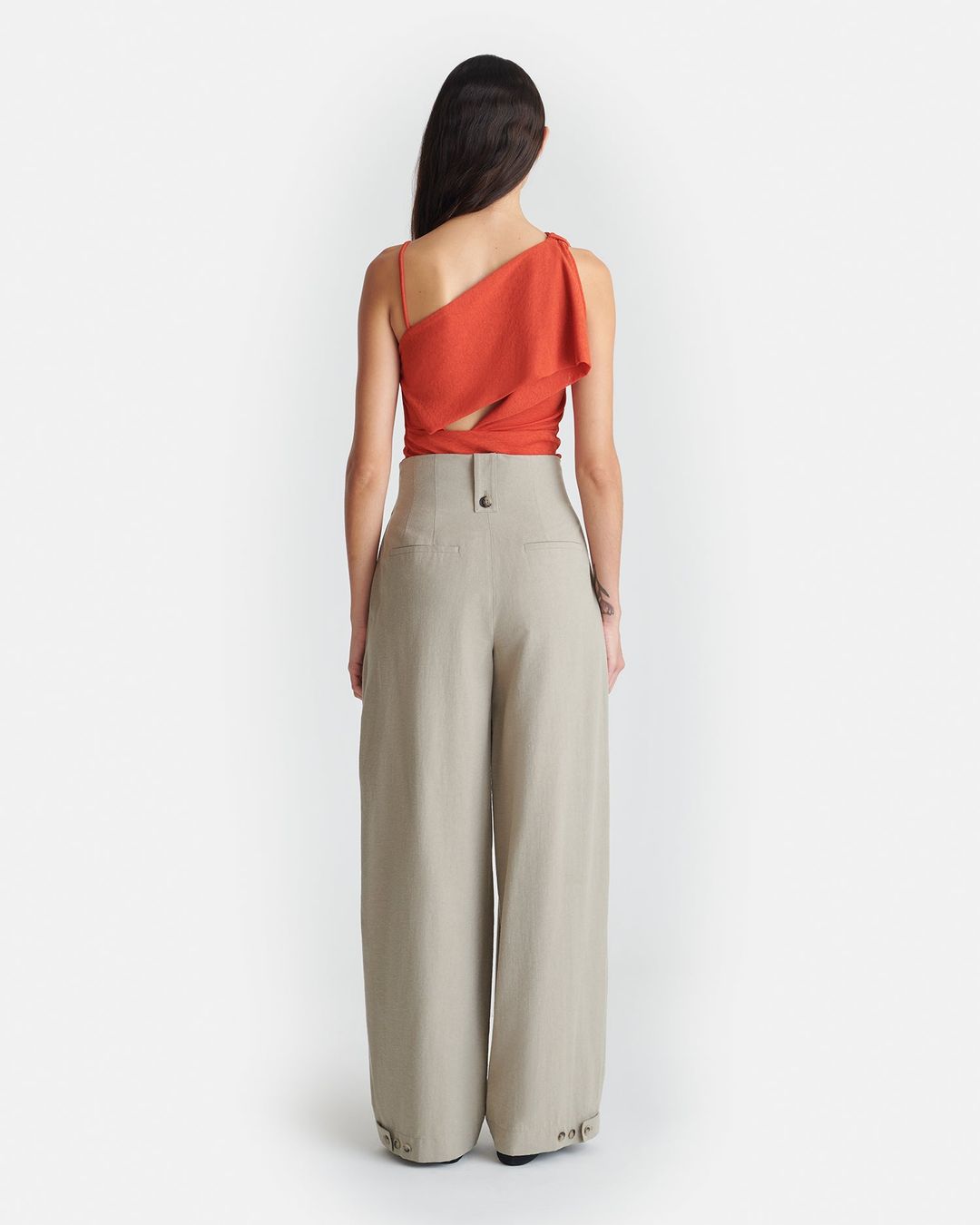 Jenci - Pleated Wide-Leg Raw Silk Pants - Sand Grey #3