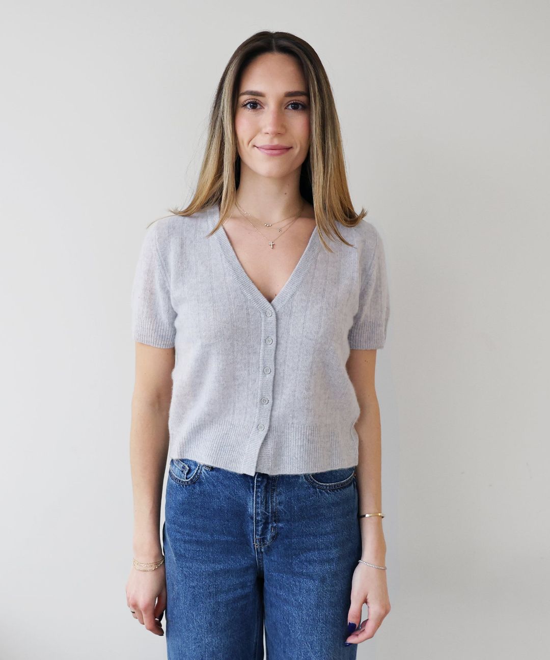 Lightweight Cashmere Short Sleeve Ribbed Cardigan #5
