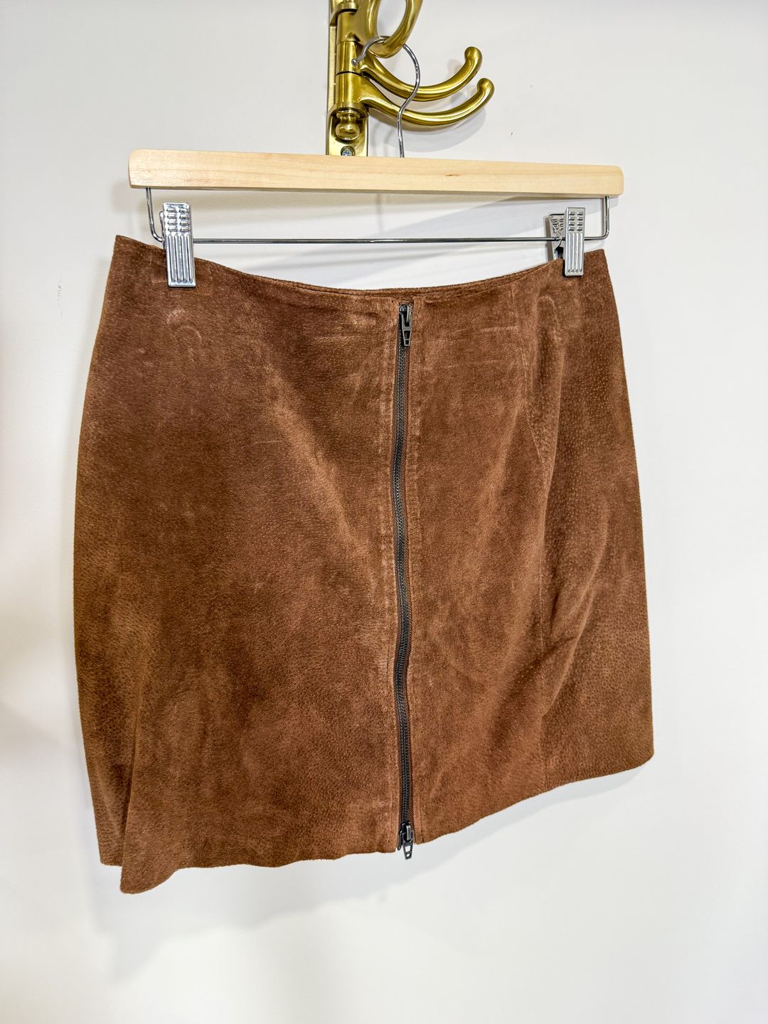 Blanknyc Brown Suede Front Zip Mini Skirt