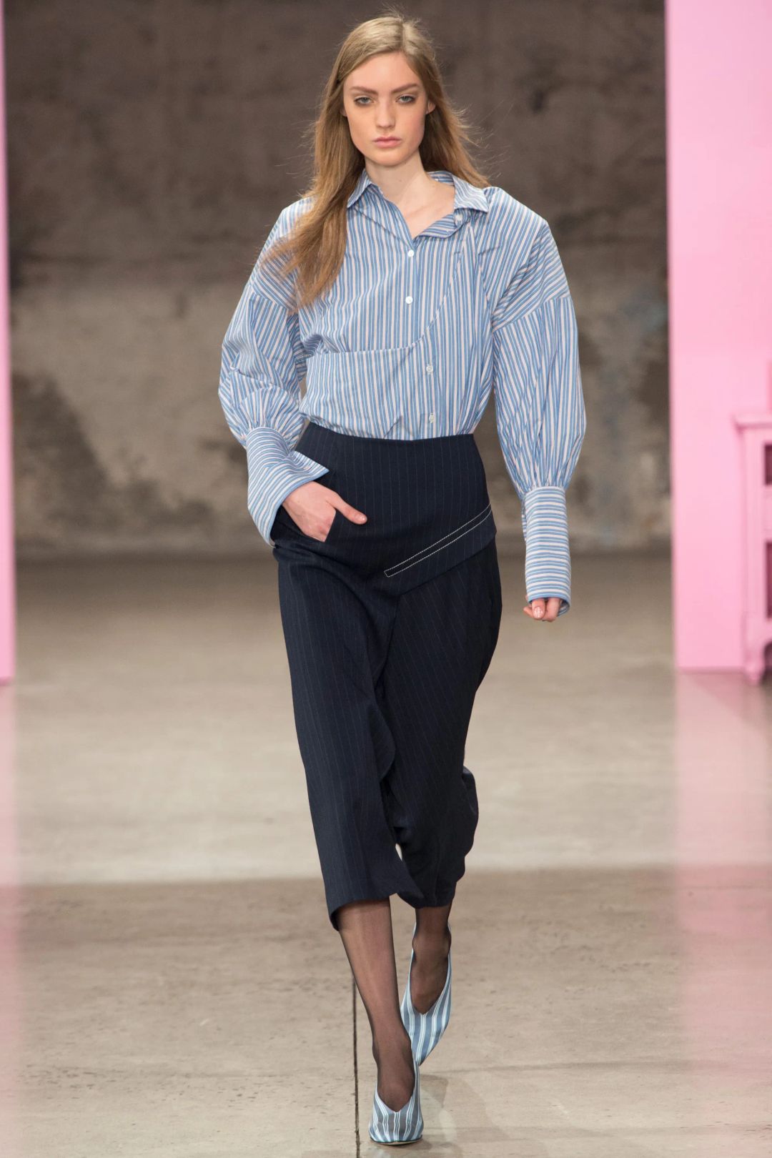 Pinstripe Asymmetrical Wool Flannel Skirt