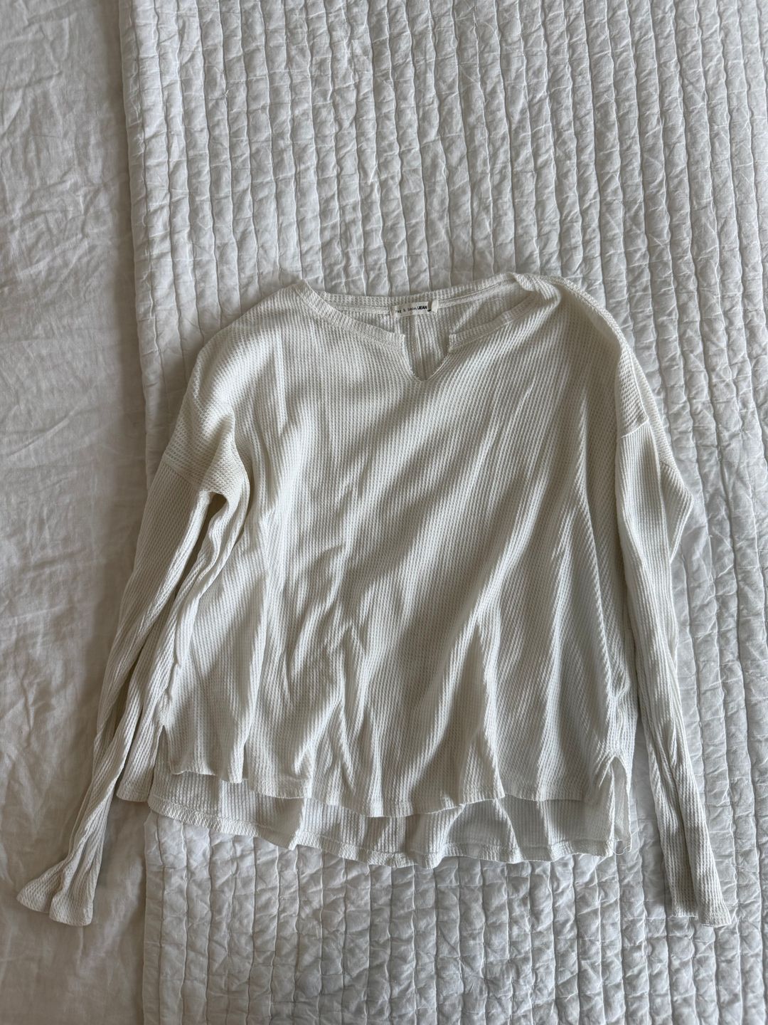 White waffle long sleeve top
