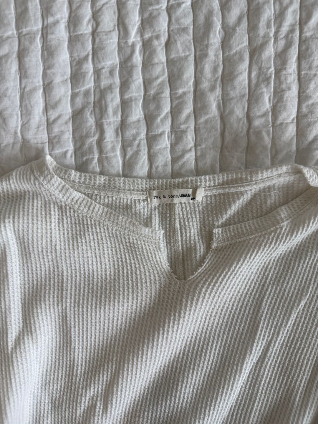 White waffle long sleeve top