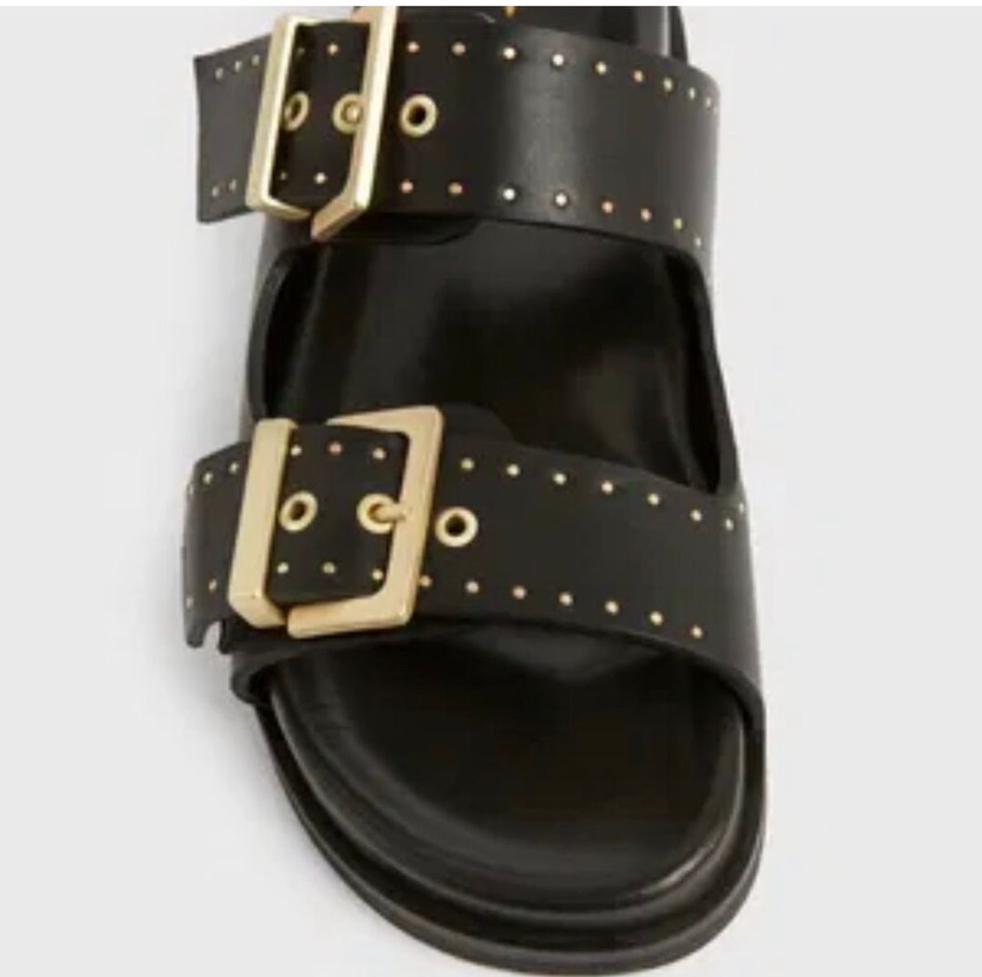 NEW ALLSAINTS Mae Leather Sandals in Black with gold hardware