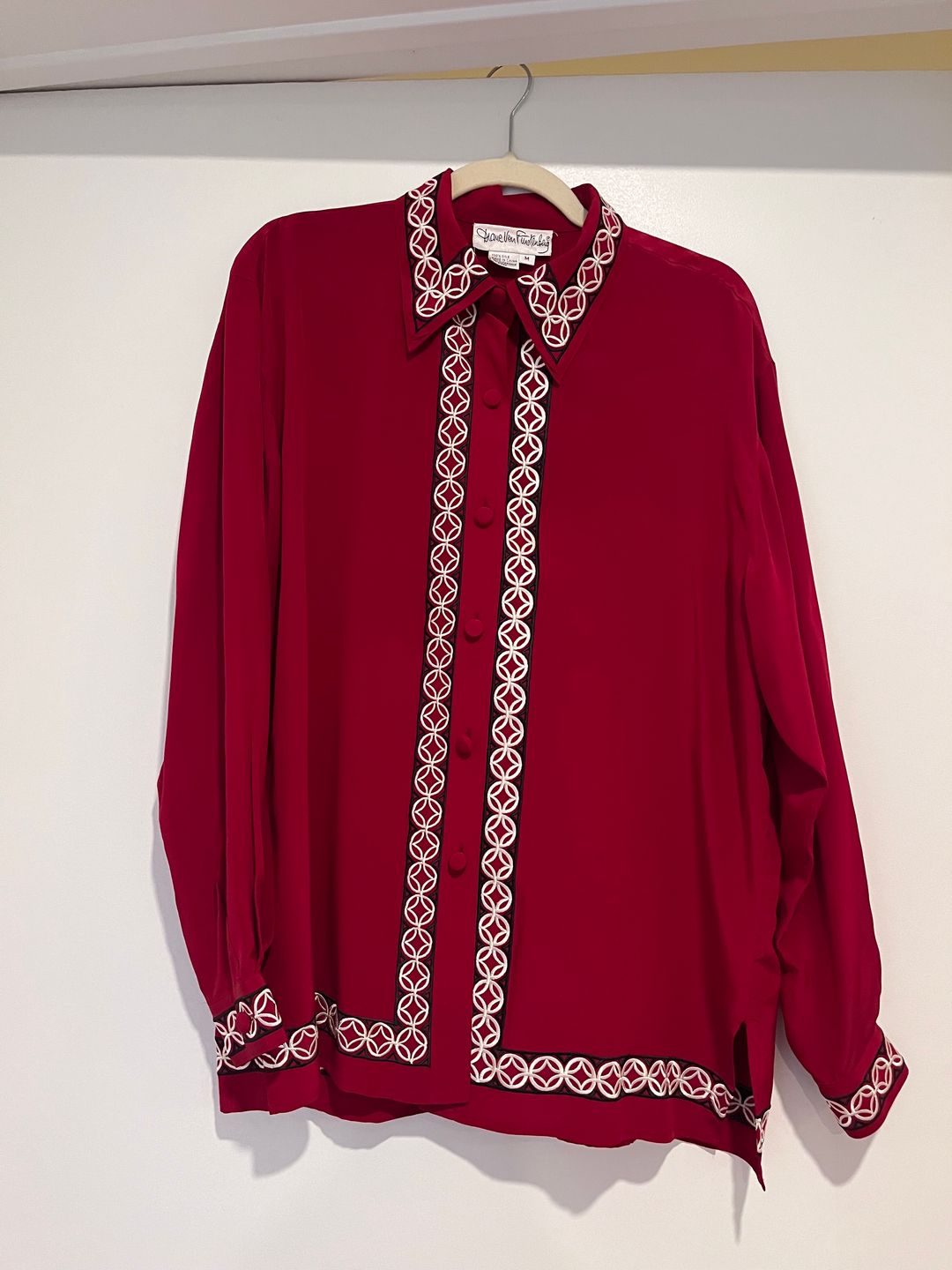 Stunning Vintage 90's DVF Silk Embroidered Blouse  