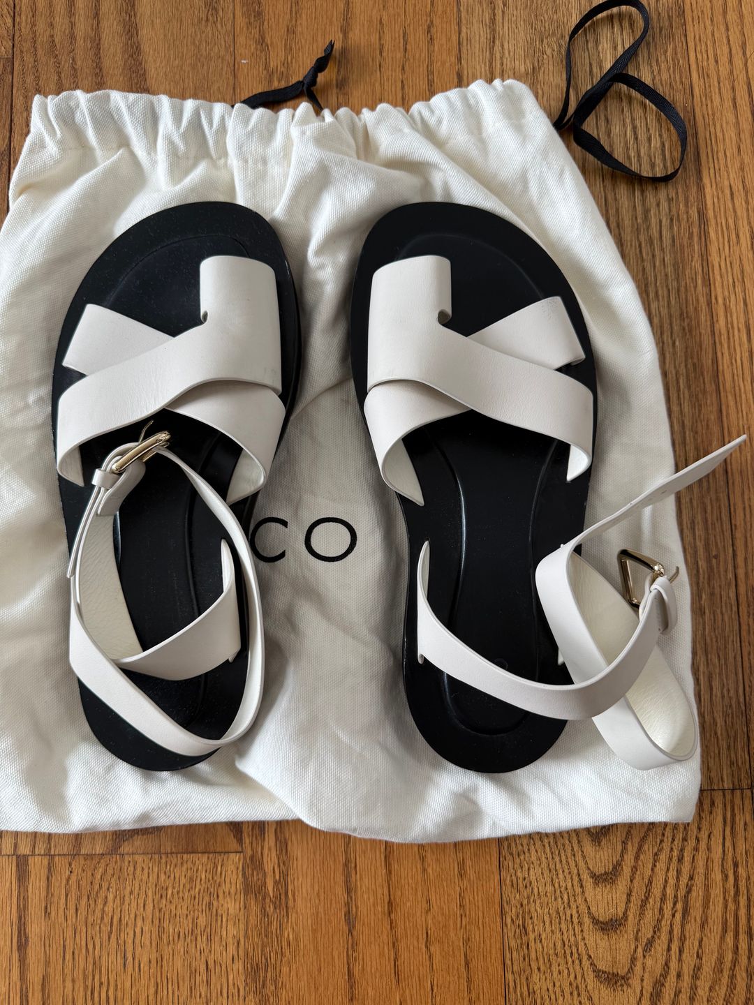 White leather cross strap sandals