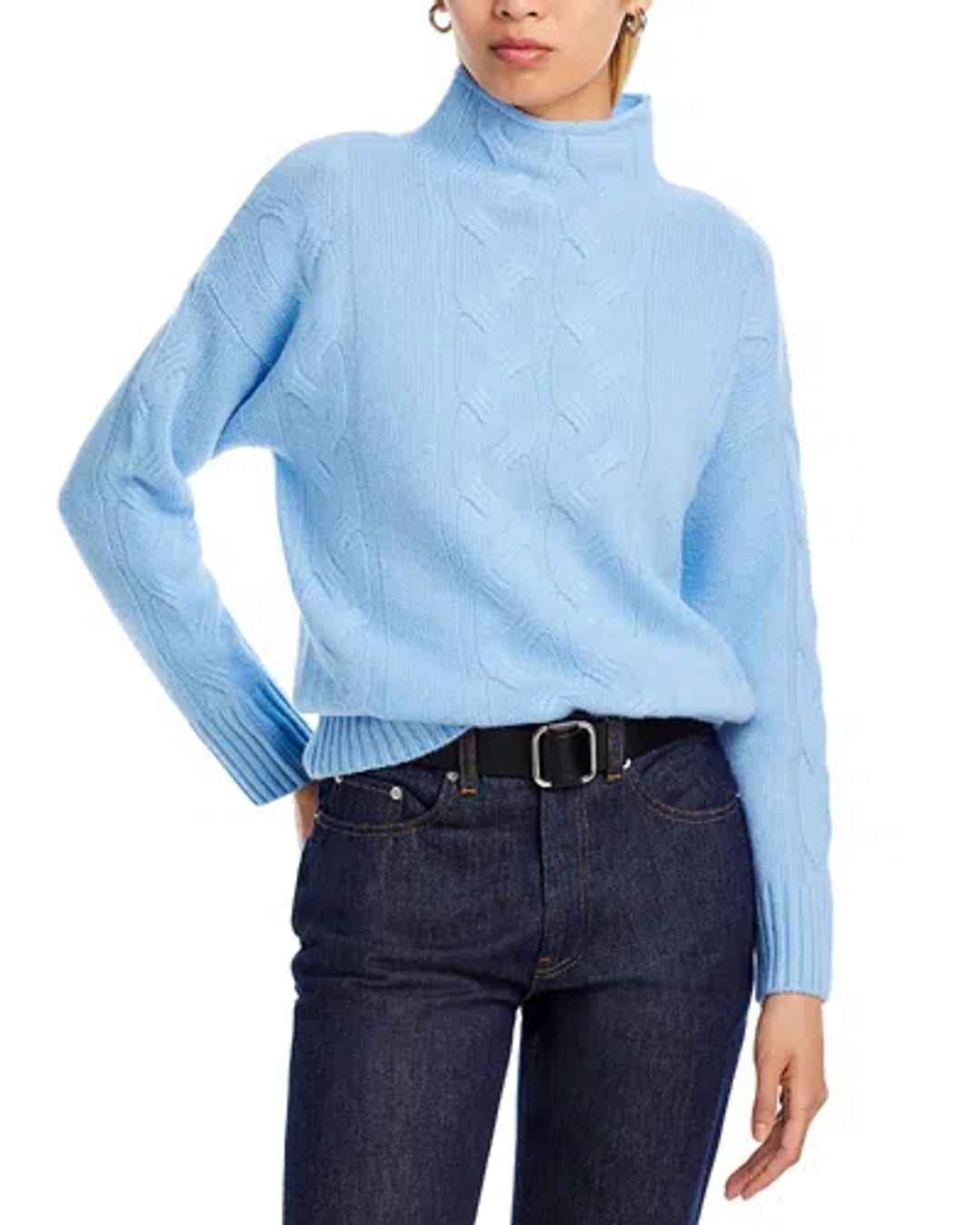 Mock Neck Cable Cashmere Sweater