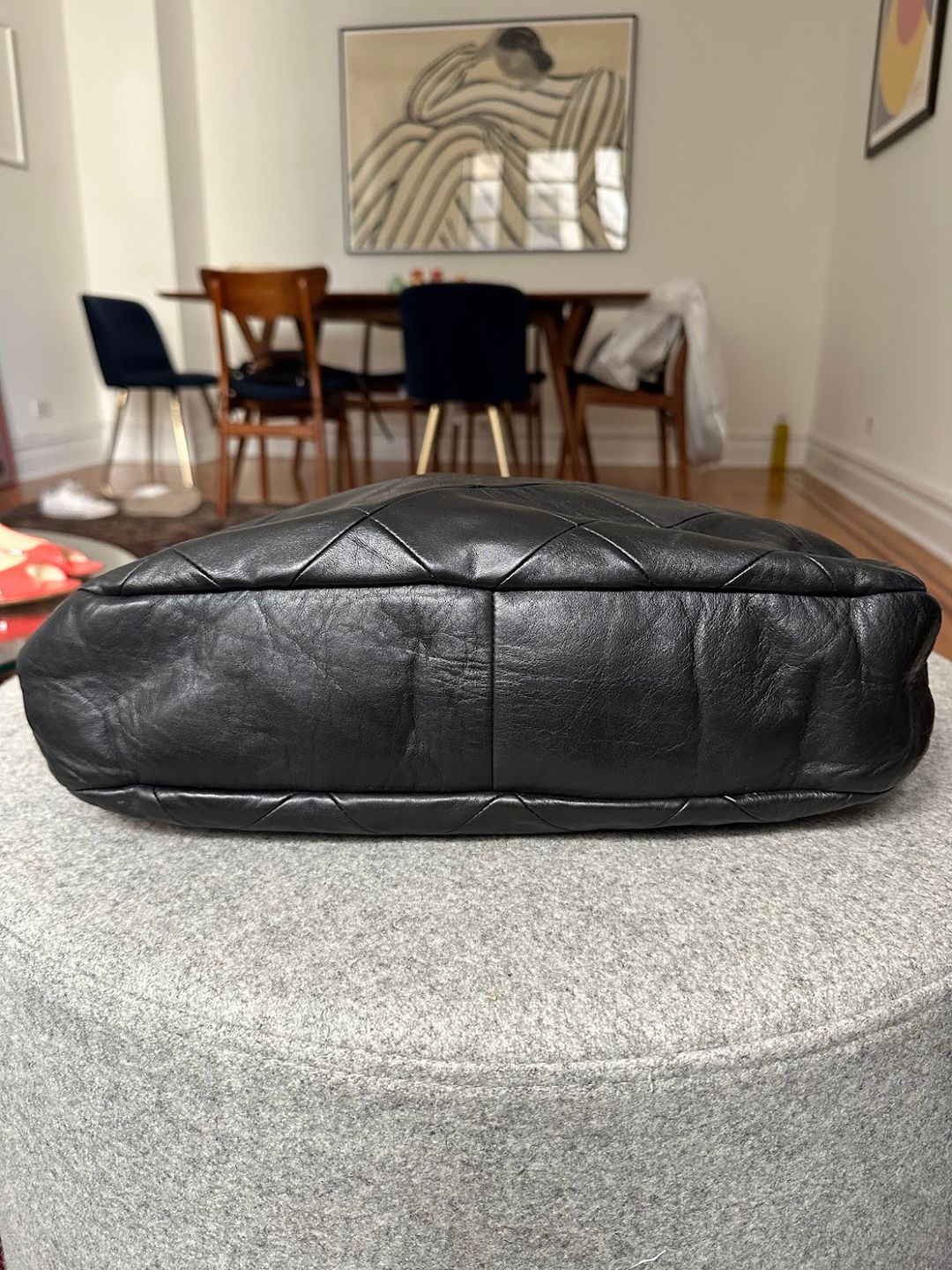 Chanel Black Large Quilted Calf Leather Tote Hobo Handbag #8