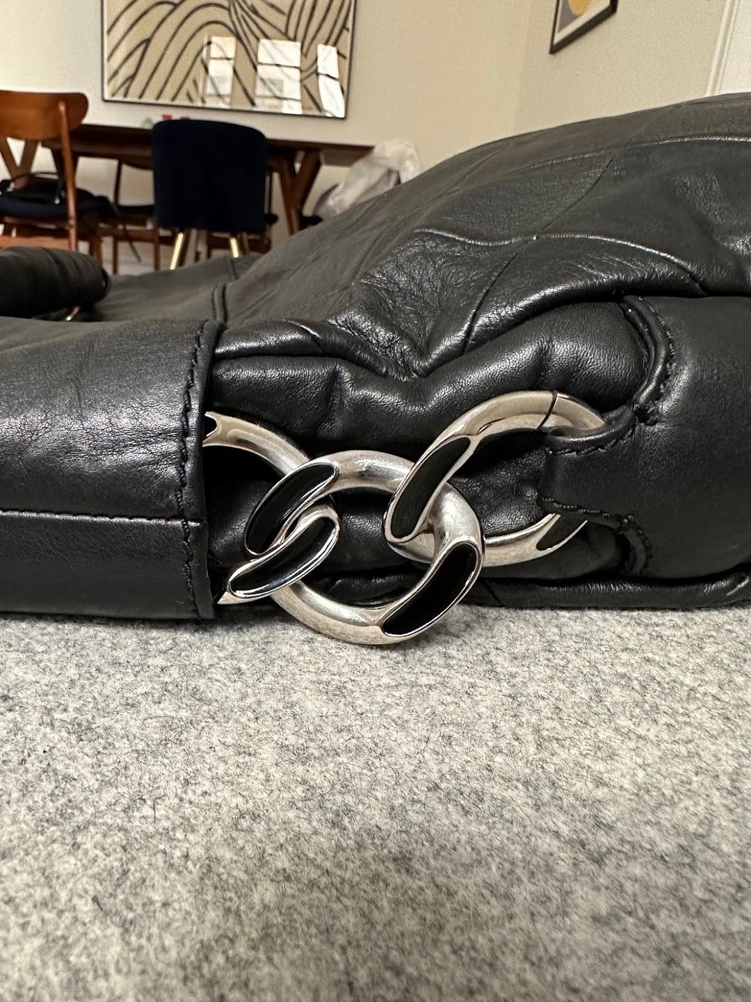 Chanel Black Large Quilted Calf Leather Tote Hobo Handbag