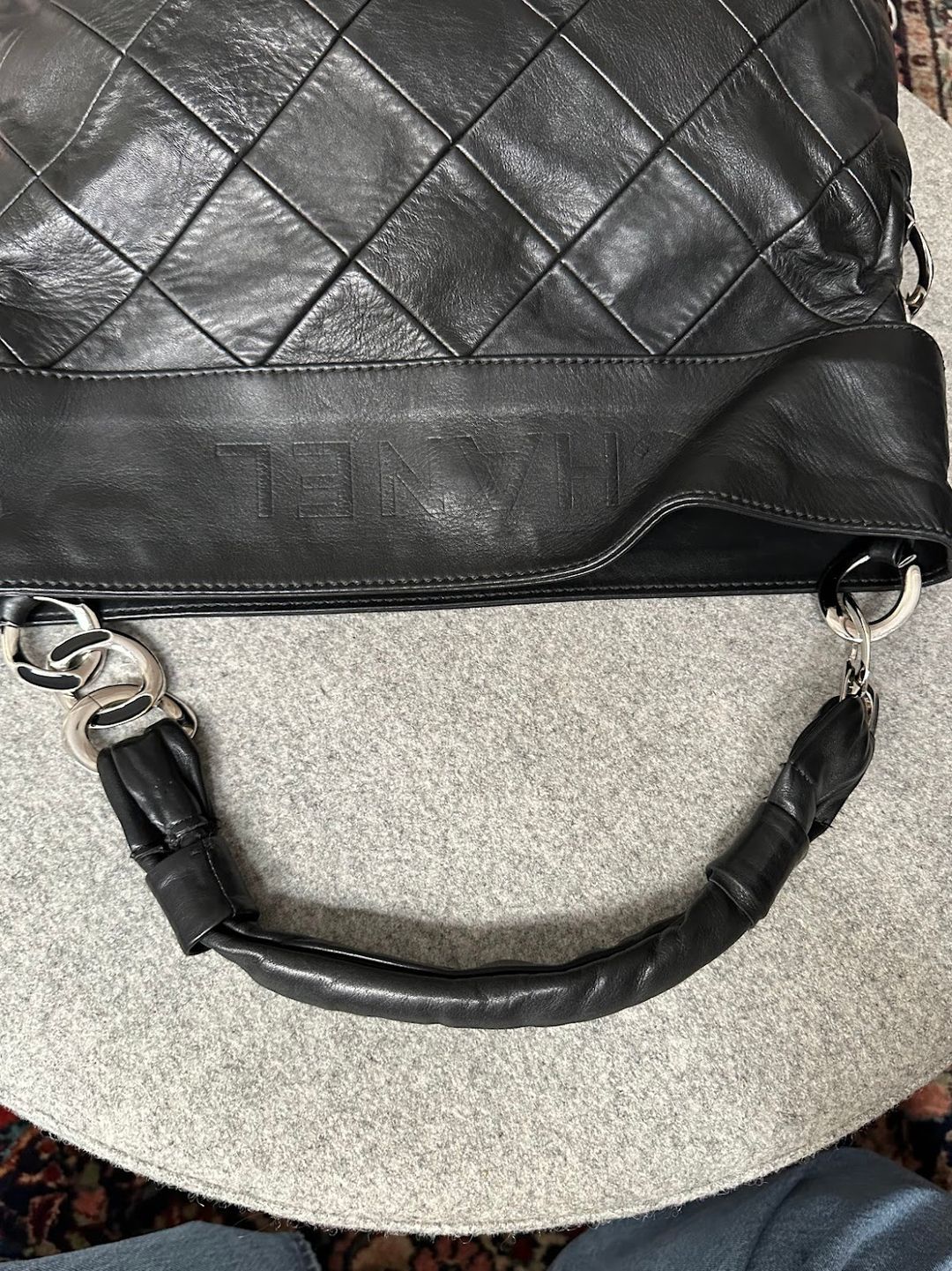 Chanel Black Large Quilted Calf Leather Tote Hobo Handbag #3