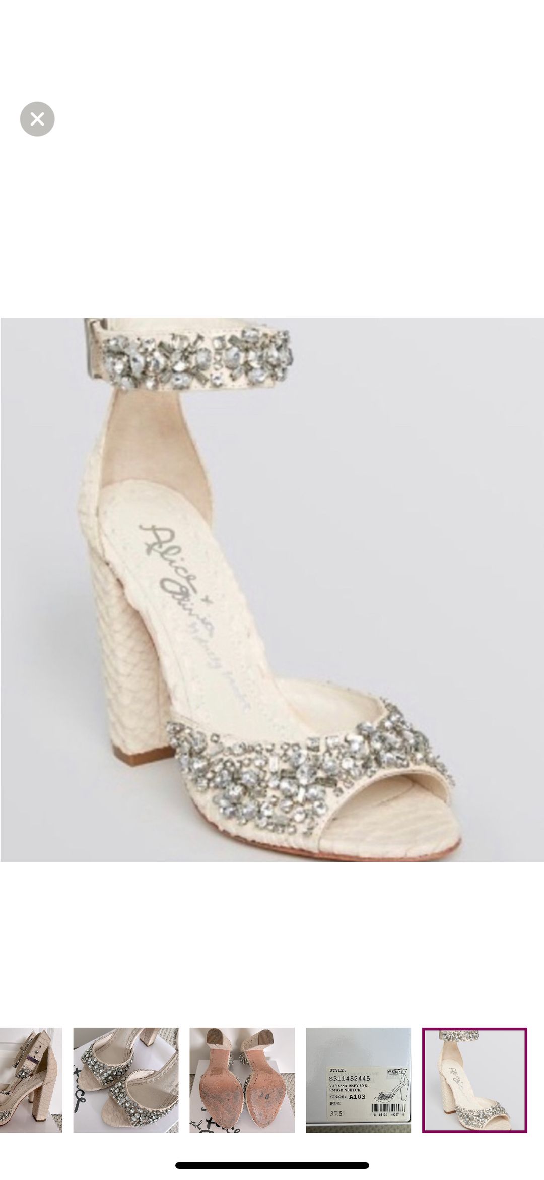 Crystal off white peep toe heel with ankle strap 
