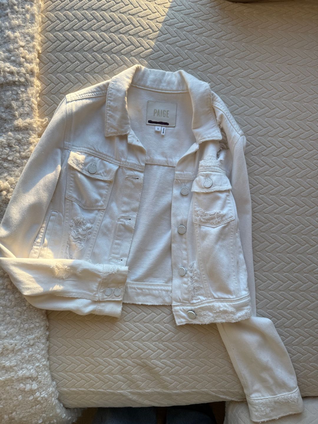 Paige white distressed denim jacket
