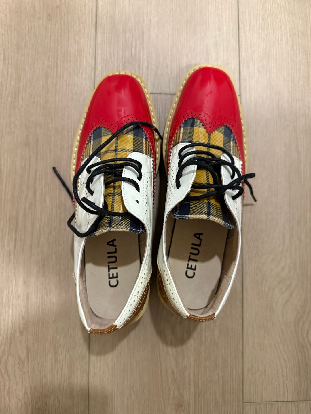 Cetula Handcrafted Lace-up Houndstooth Vamp Brogue Four Seasons Women Oxford Shoes