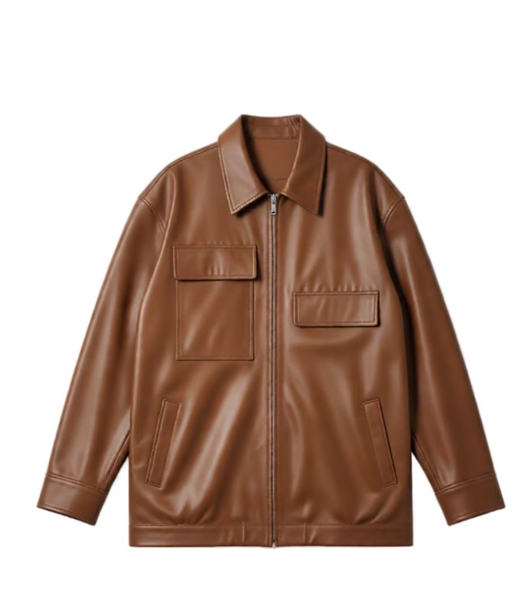 Aviator Leather Oversized Bomber