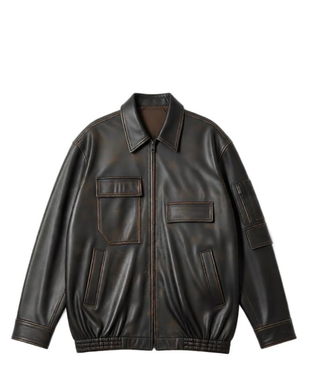 Aviator Leather Oversized Bomber