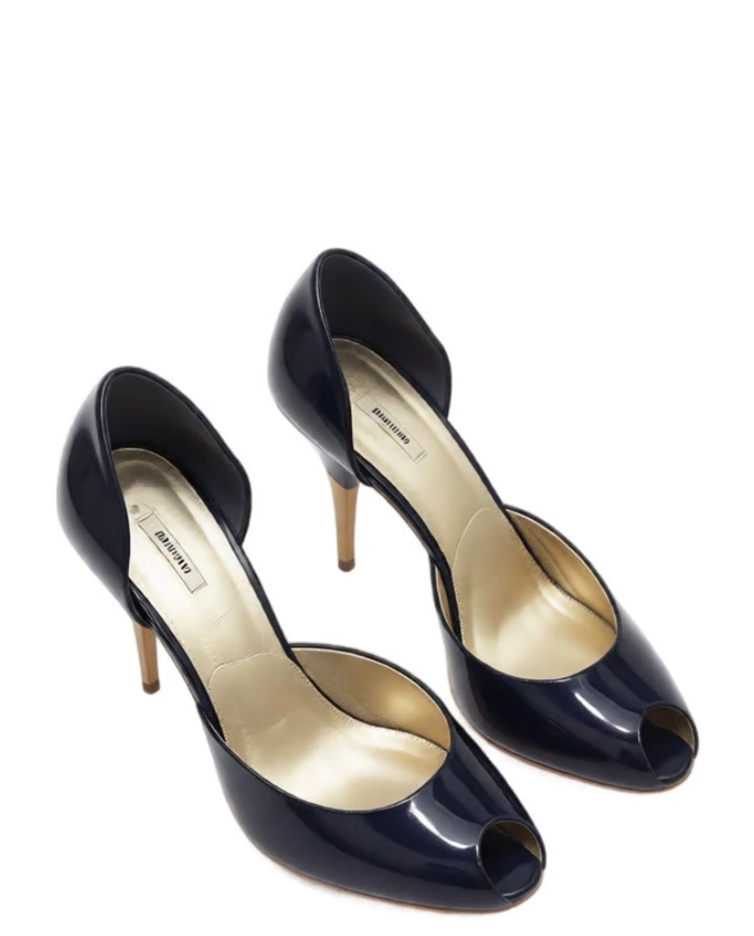 Miu Miu Vernice Gold Bluette Navy Patent Leather
