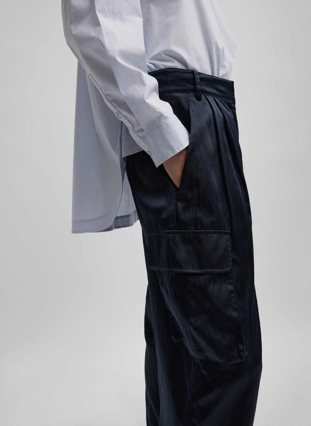 Shiny Nylon Pleated Stella Cargo Pant #4