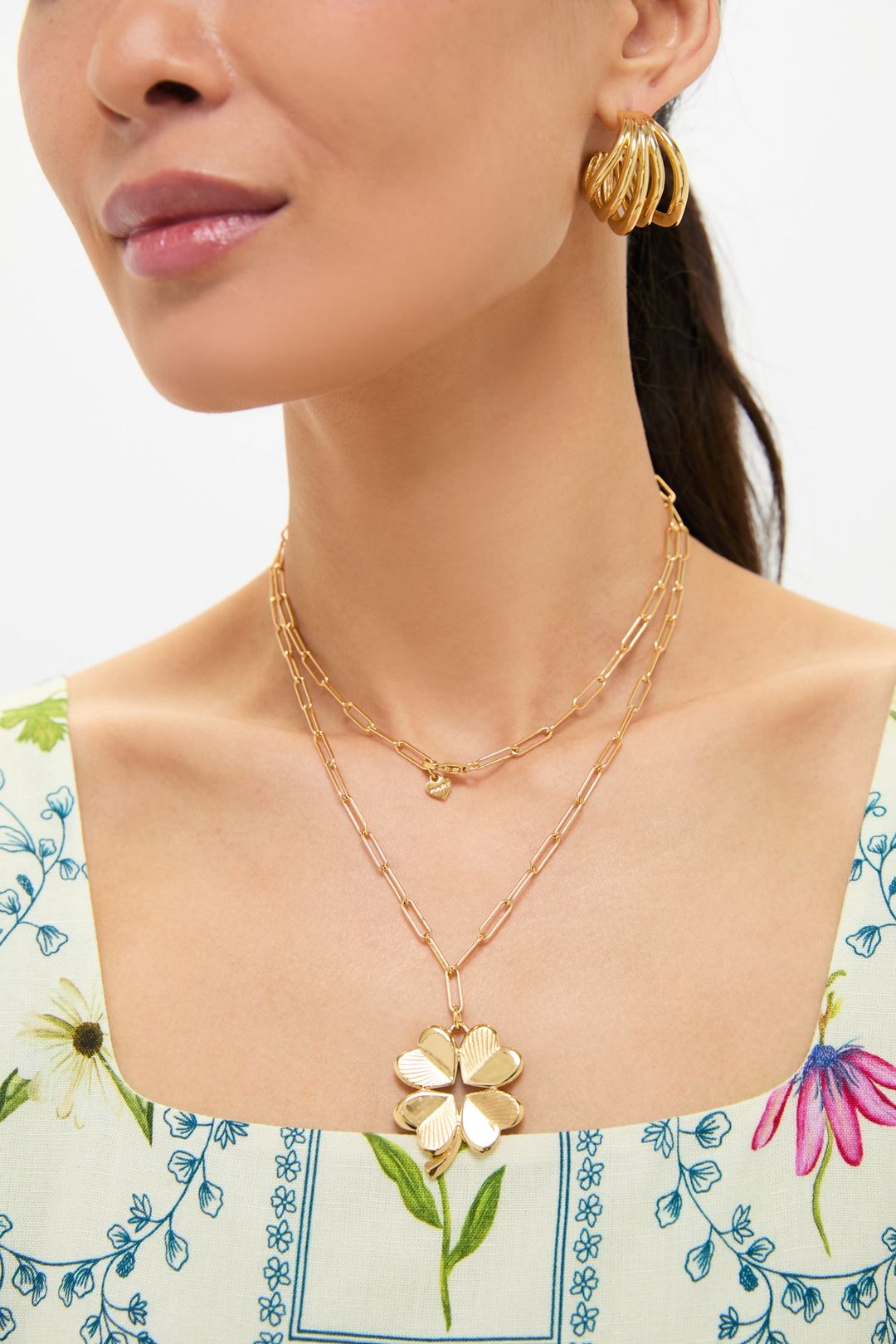 Gold Double Wrap Necklace with Luck and Love Clover #3