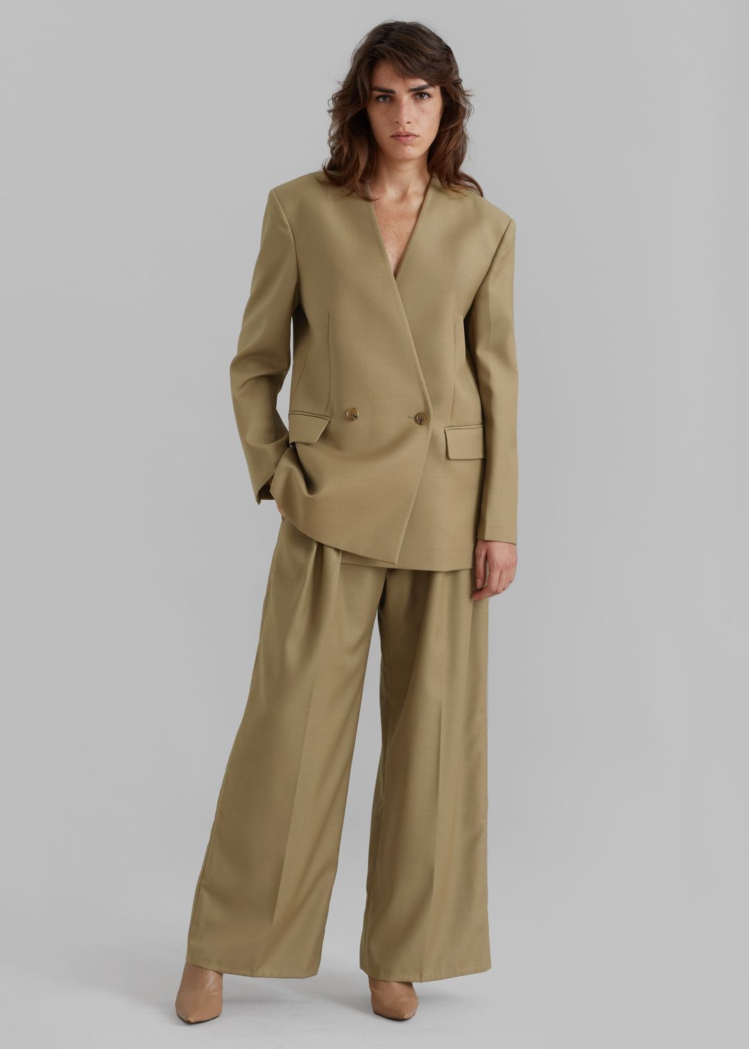 Lyxe Collarless Blazer - Taupe
