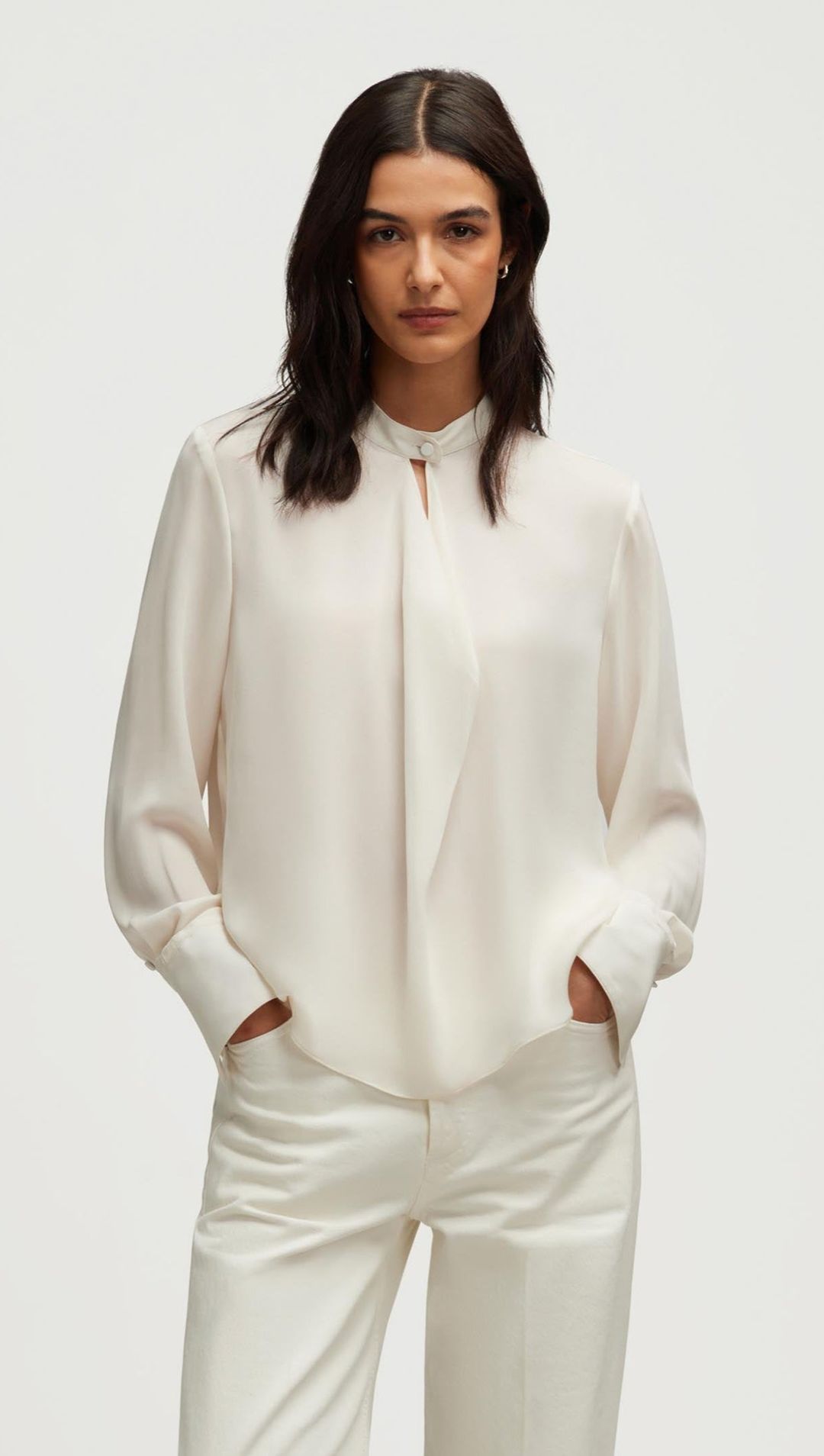 Cowl Neck Blouse in Double Georgette | Ivory