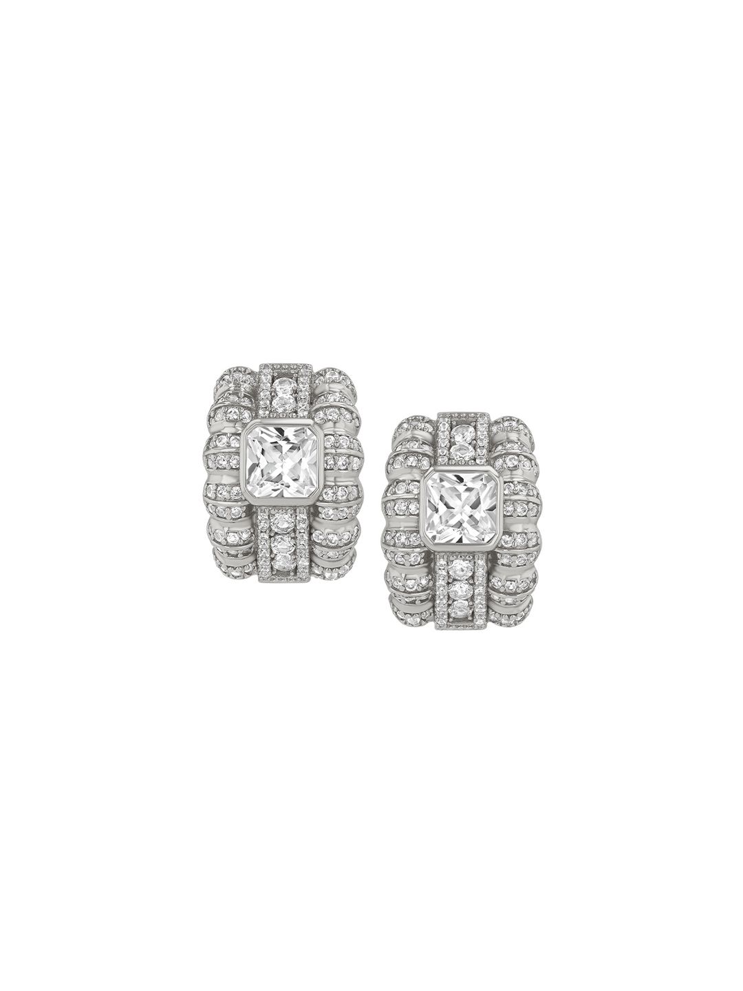 CRAWFORD EARRINGS IN LAB WHITE SAPPHIRE, RHODIUM COATED BRASS