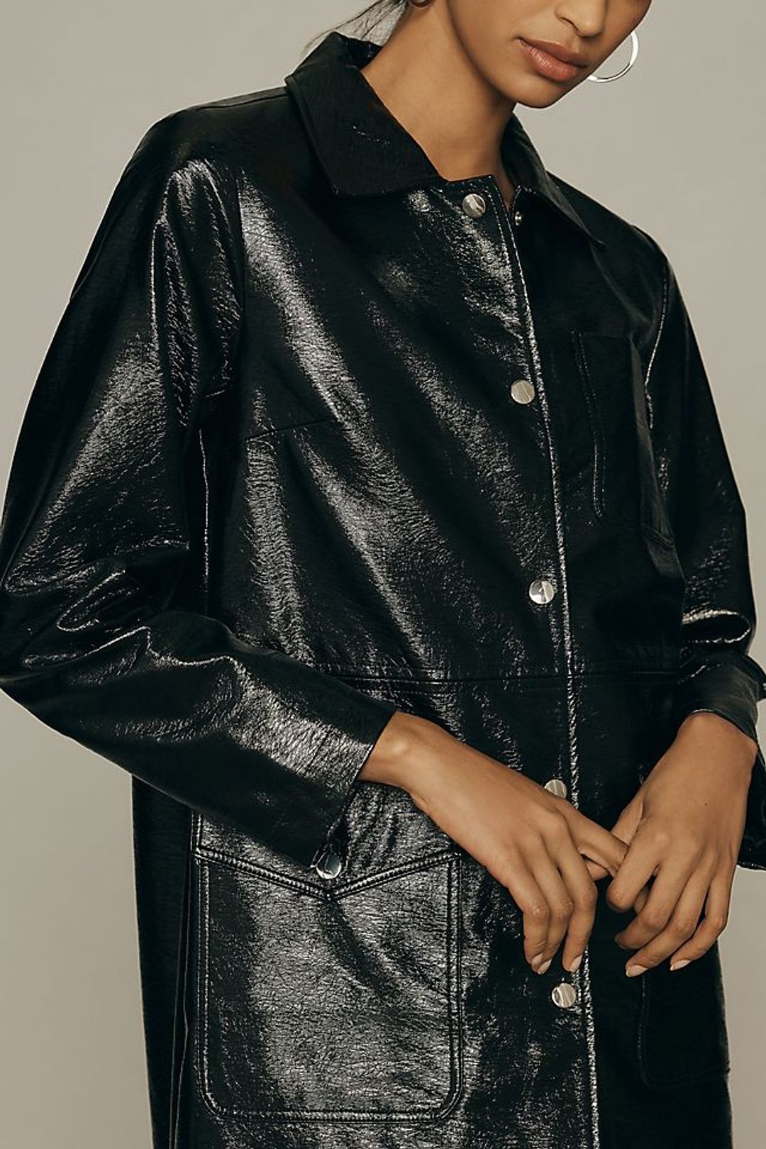 Crinkled Faux Leather Car Coat #4