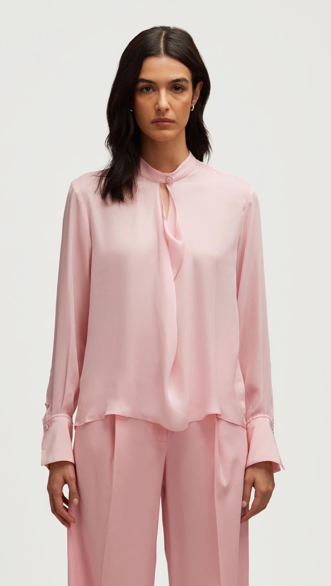 Cowl Neck Blouse in Double Georgette | Soft Pink