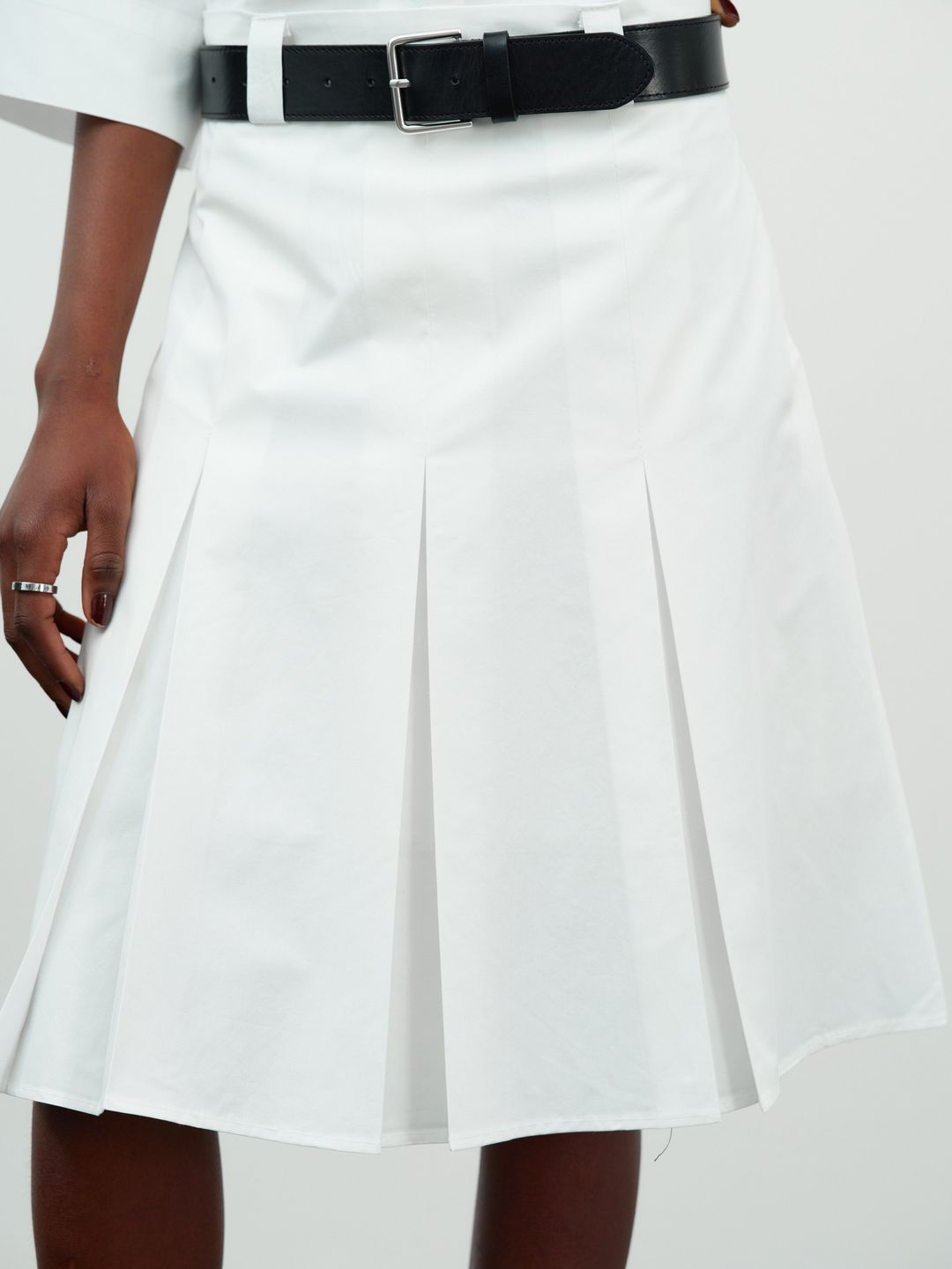 Wide Pleat Skirt, White #4