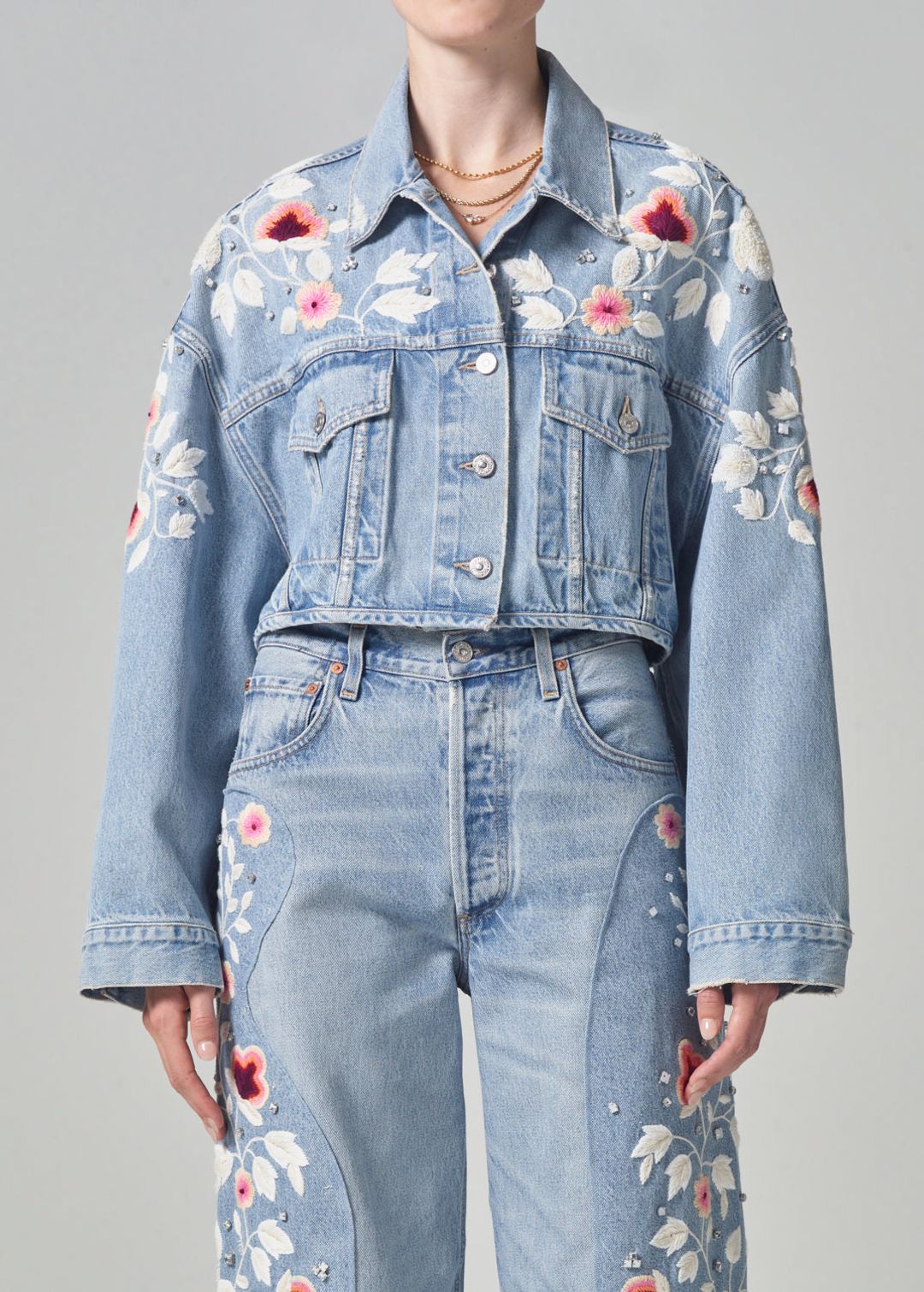 Lena Embroidered Cropped Jacket in Tulip