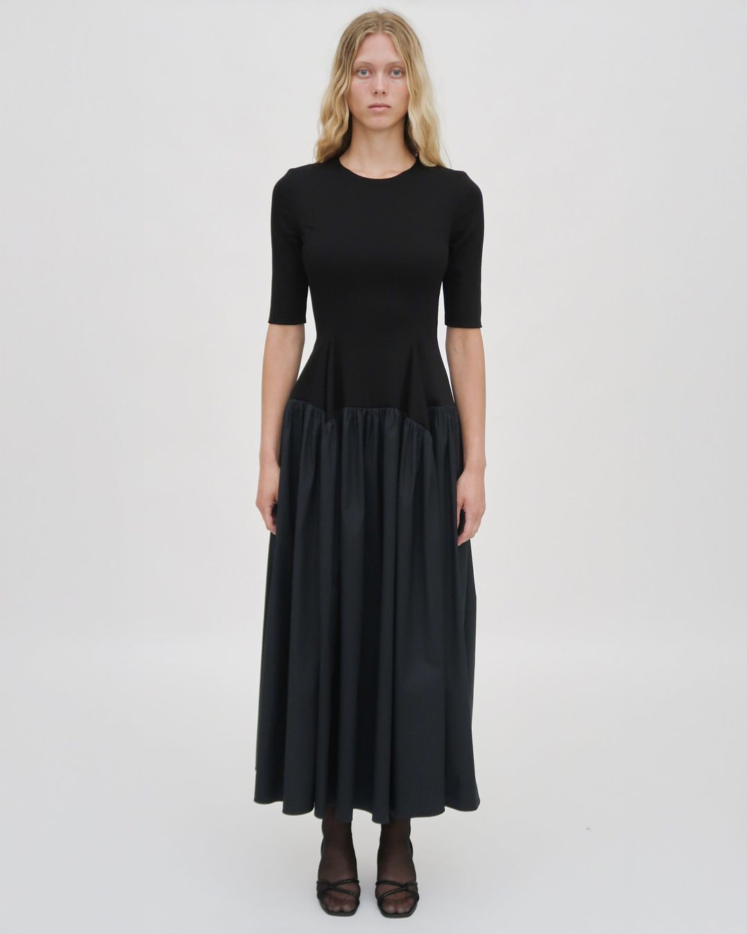 FITTED GATHERED PEPLUM COMBO DRESS #4