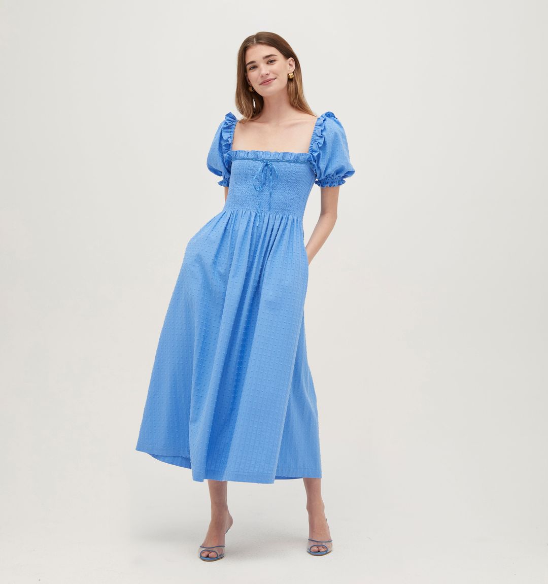 The Scarlett Midi Nap Dress - Hydrangea Blue Textured Clip Dot #2