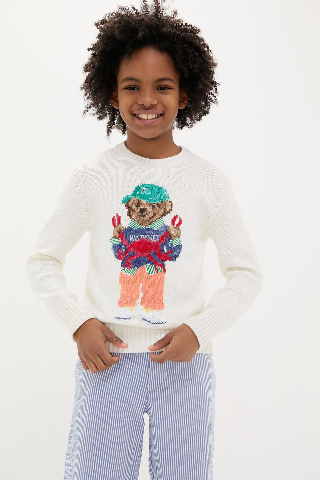 Boys Long-Sleeve Cotton Novelty Crab Bear Graphic Sweater