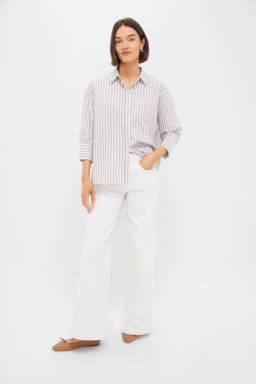 Tan Stripe Adair Boyfriend Shirt #6
