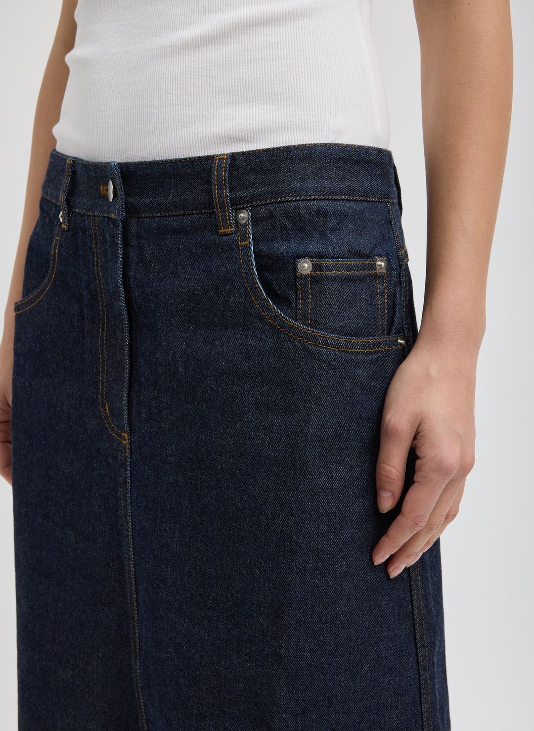 Indigo Denim Midi A-Line Skirt #4