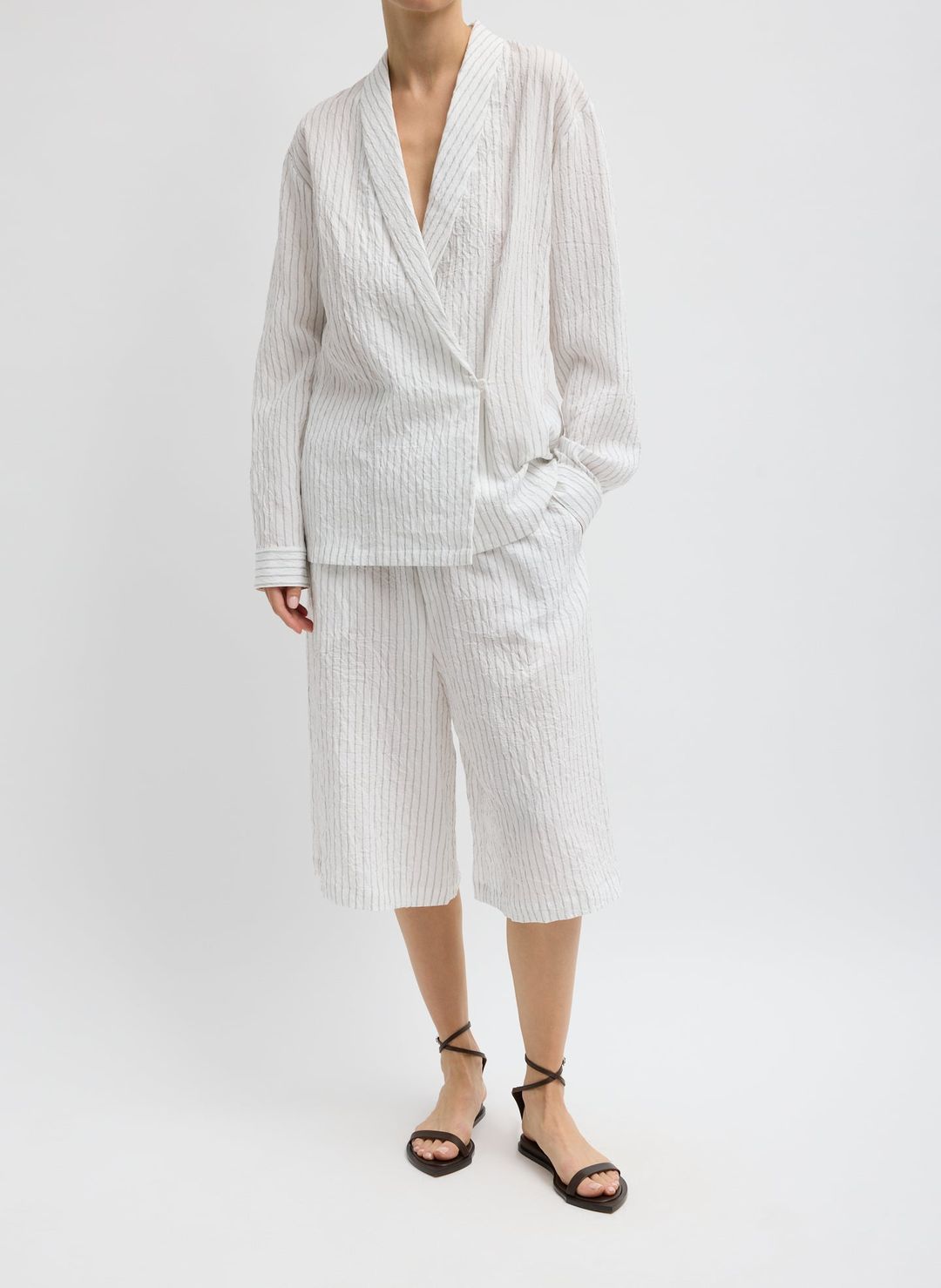 Crinkle Stripe Summer Suiting Relaxed Long Short