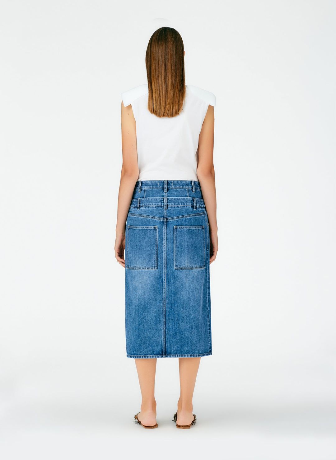 Classic Wash Double Waisted Denim Skirt #3