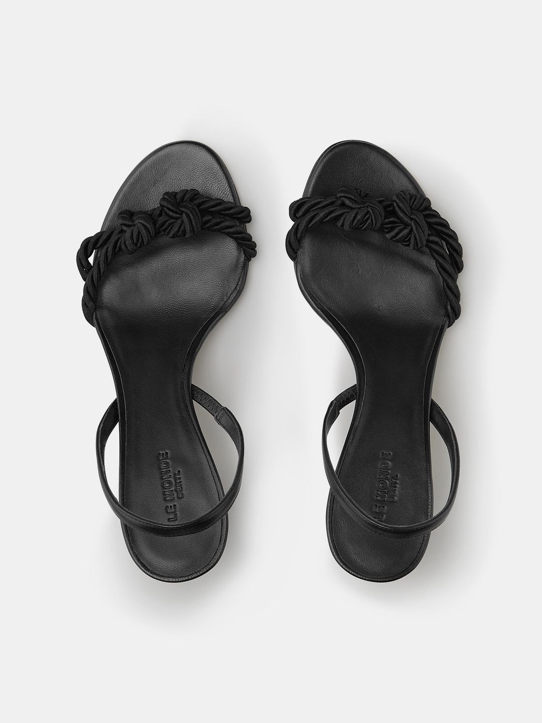 80mm Slingback Rope Heel Sandal / Black Leather-Viscose