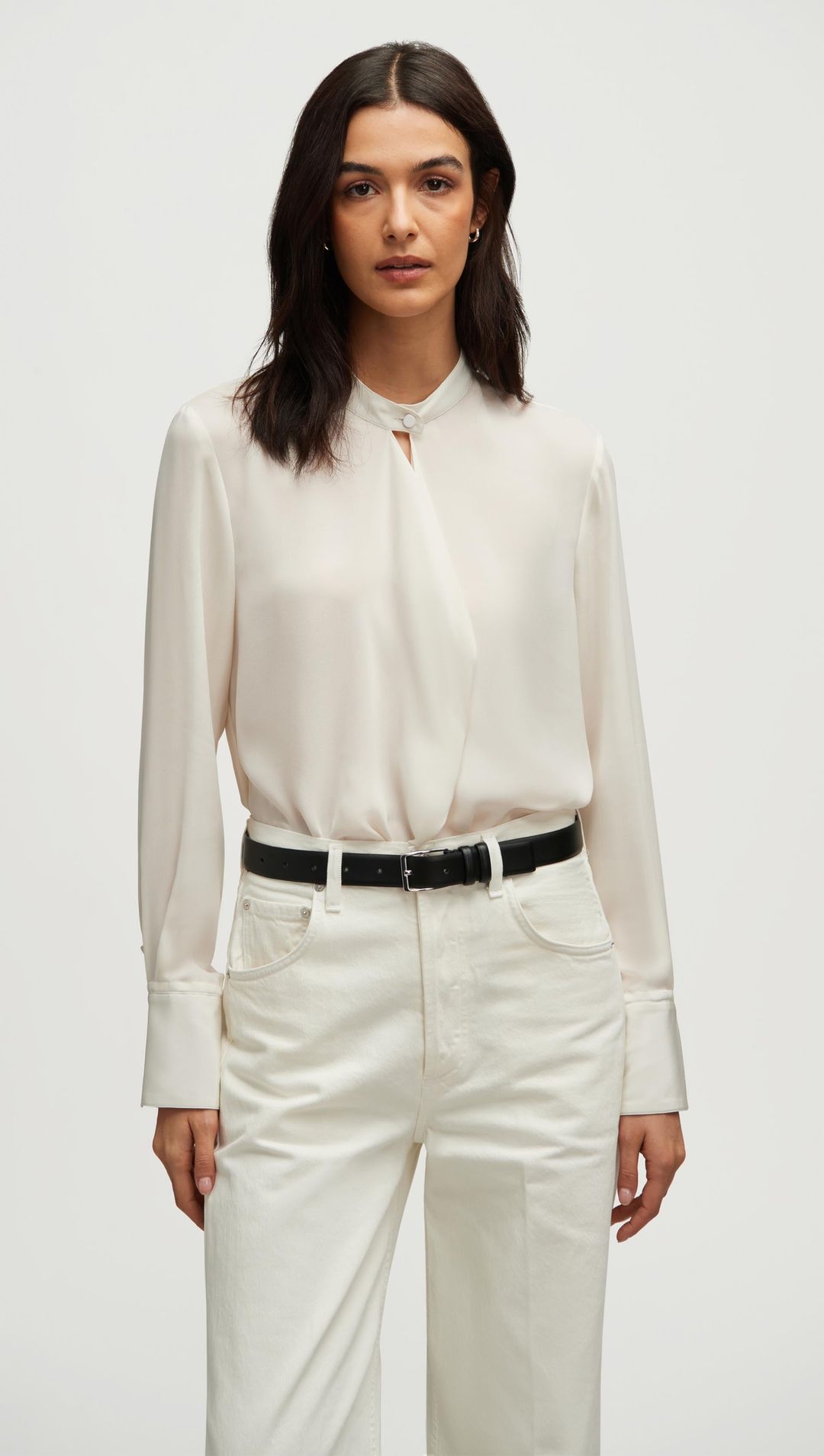 Cowl Neck Blouse in Double Georgette | Ivory #5