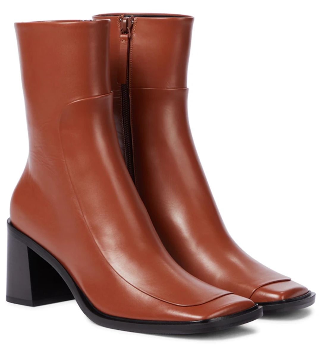 Patch Paneled Leather Ankle Boots In Brown