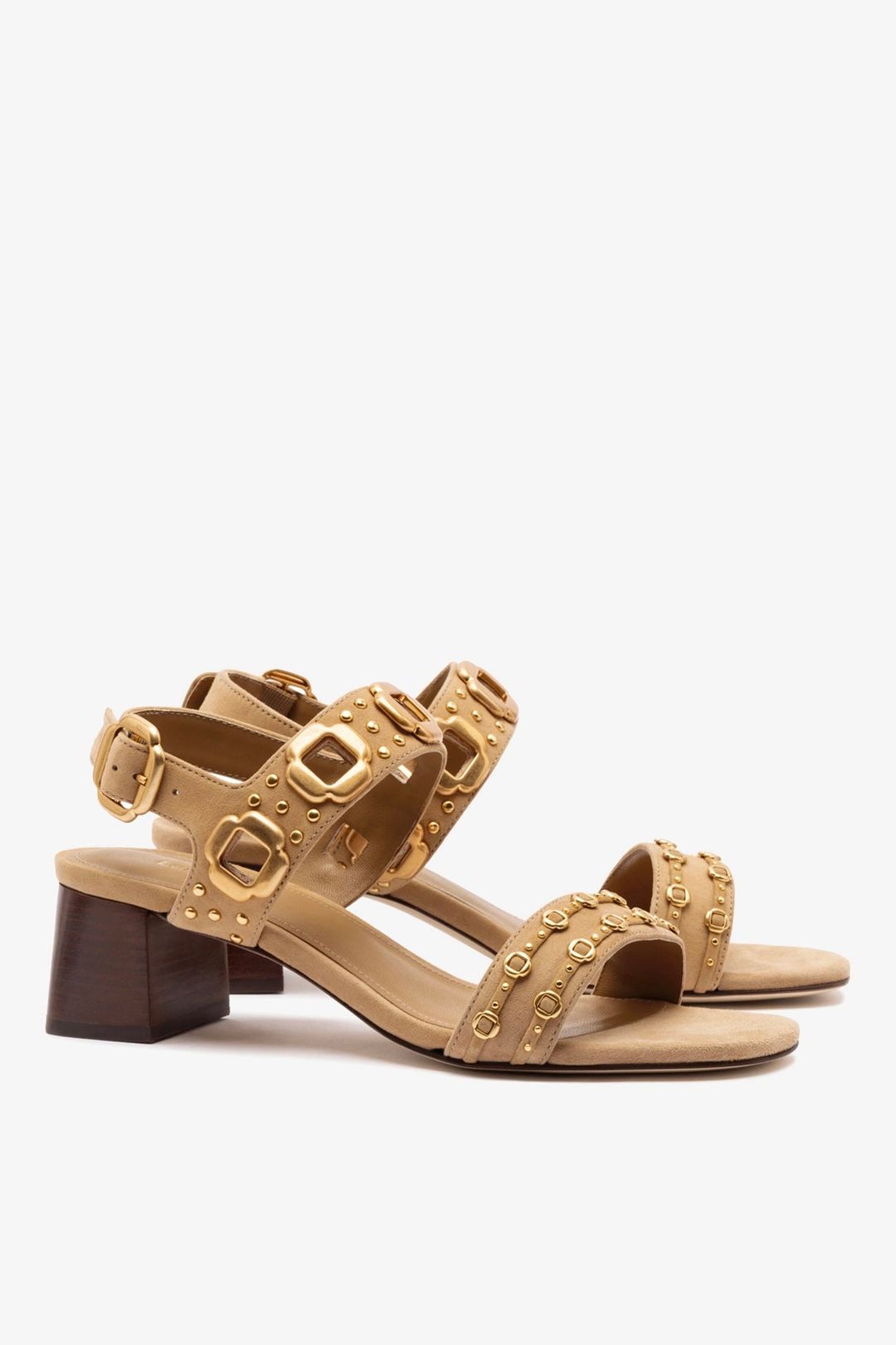 Milan Studs Block Sandal In Peanut Suede #3
