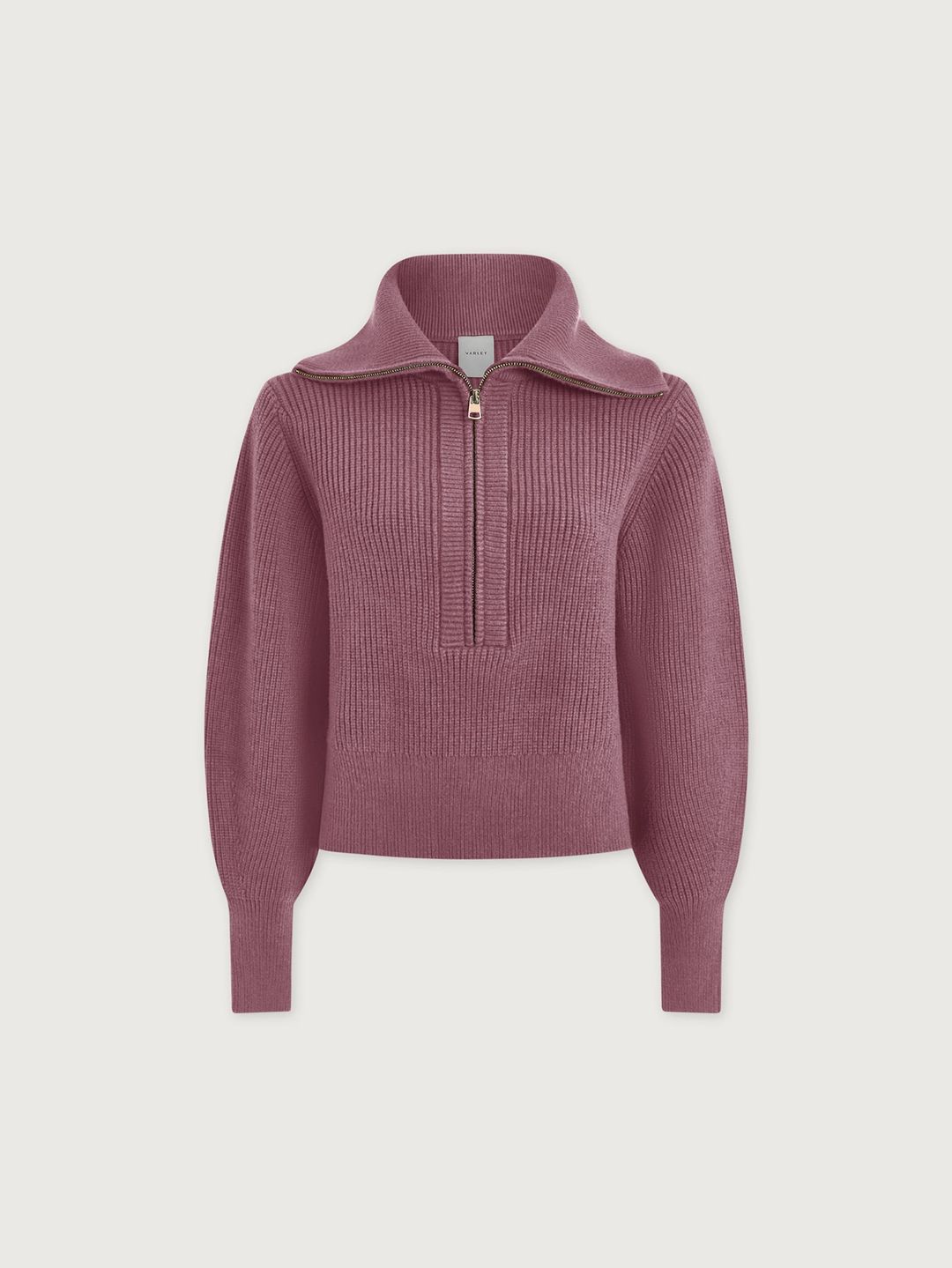 Varley Mentone Half zip Rose Pink Ribbed V-Neck Sweater