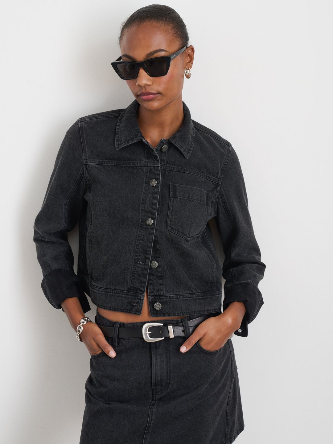 Betty Cropped Jacket In Black Denim #3