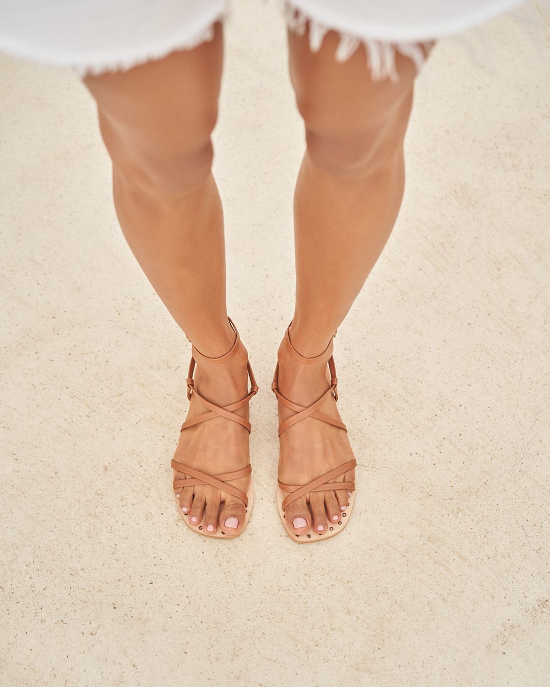 Manebi Leather Wrap Sandal - Tan #6