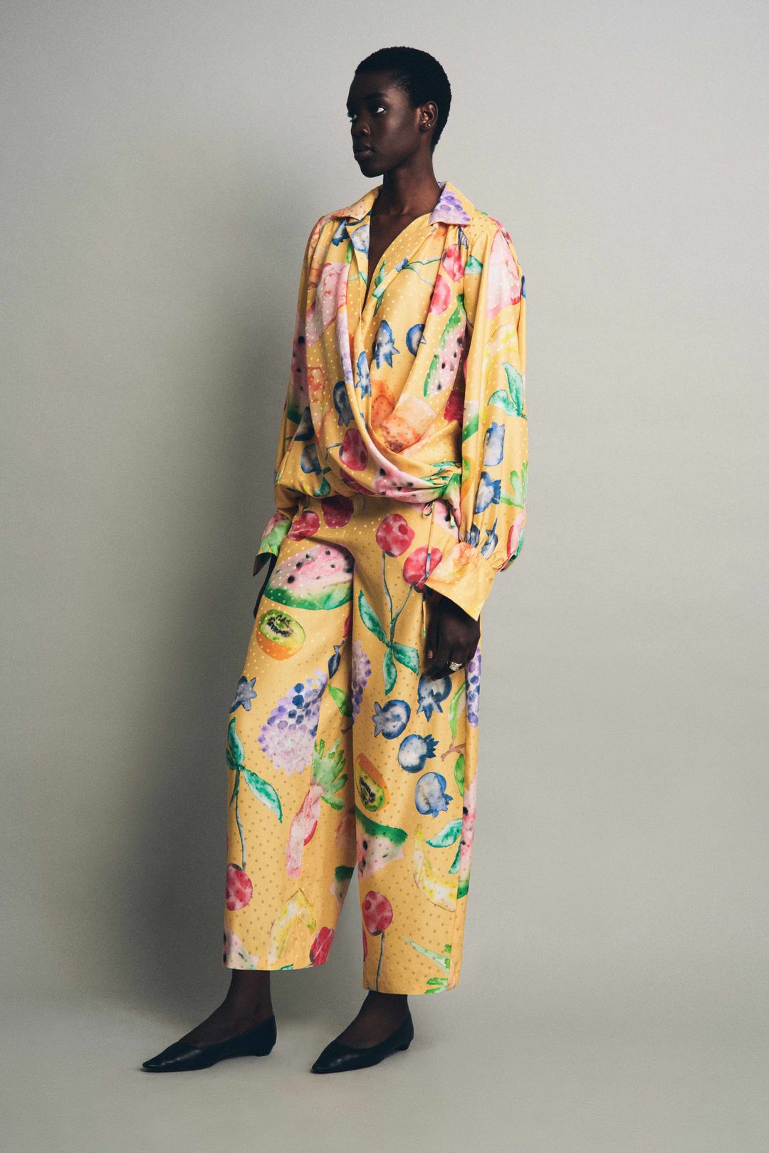 Drawstring Top in Fruit Silk Jacquard