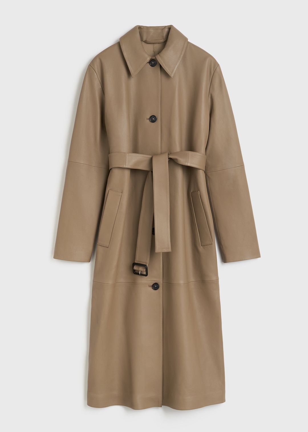 Belted leather coat truffle #5