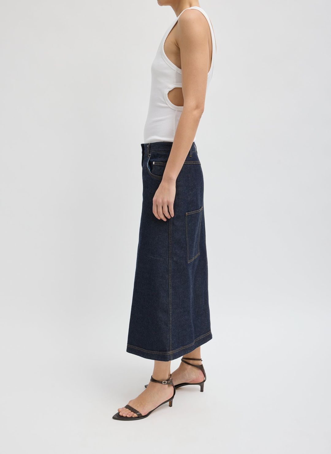 Indigo Denim Midi A-Line Skirt #2