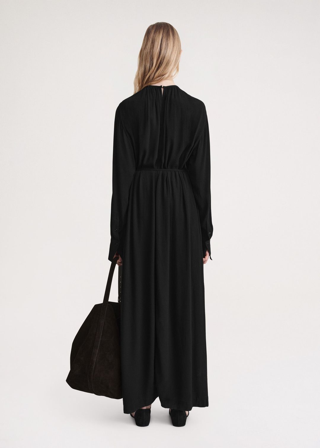 Gathered-neck crepe dress black #3